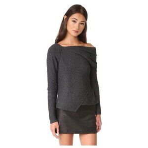 Free People Love & Harmony Wool Blend Off Shoulder Asymmetril Sweater Gray SP‎